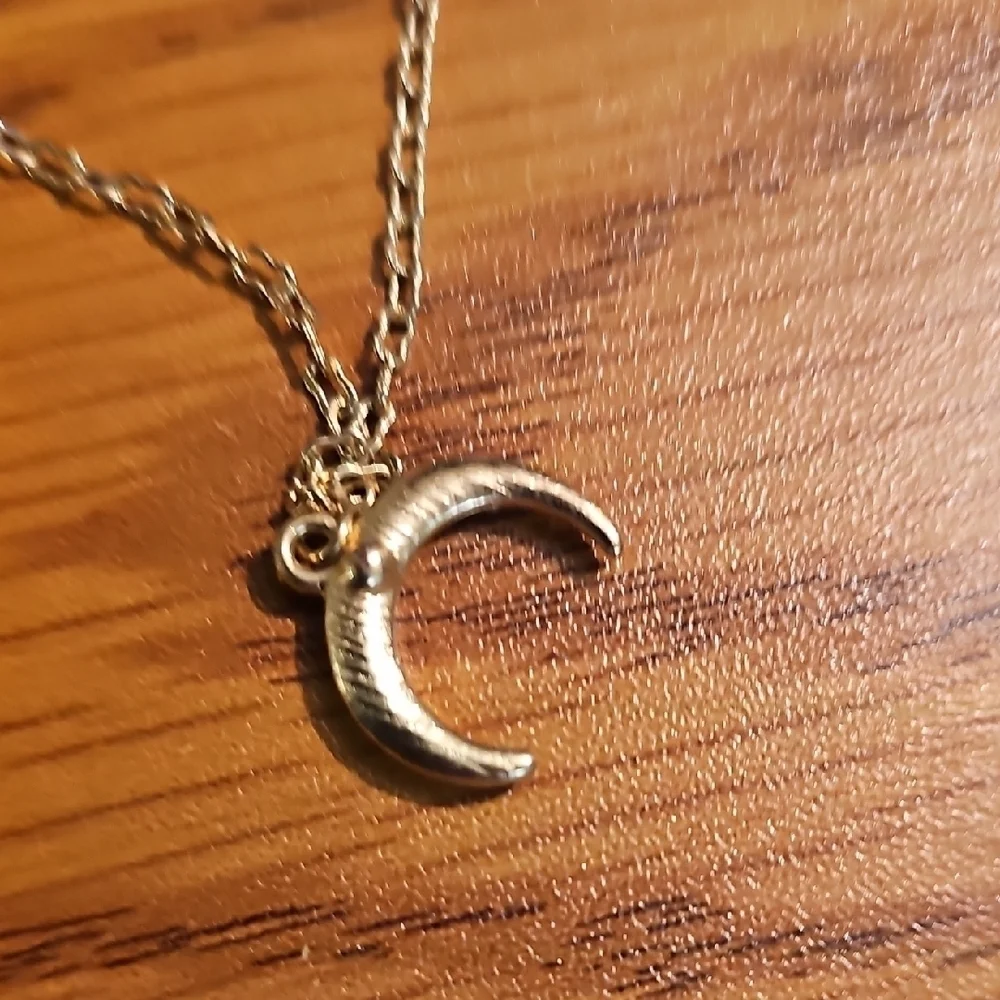 Kids Gold Crescent Moon Necklace with Crystals 12